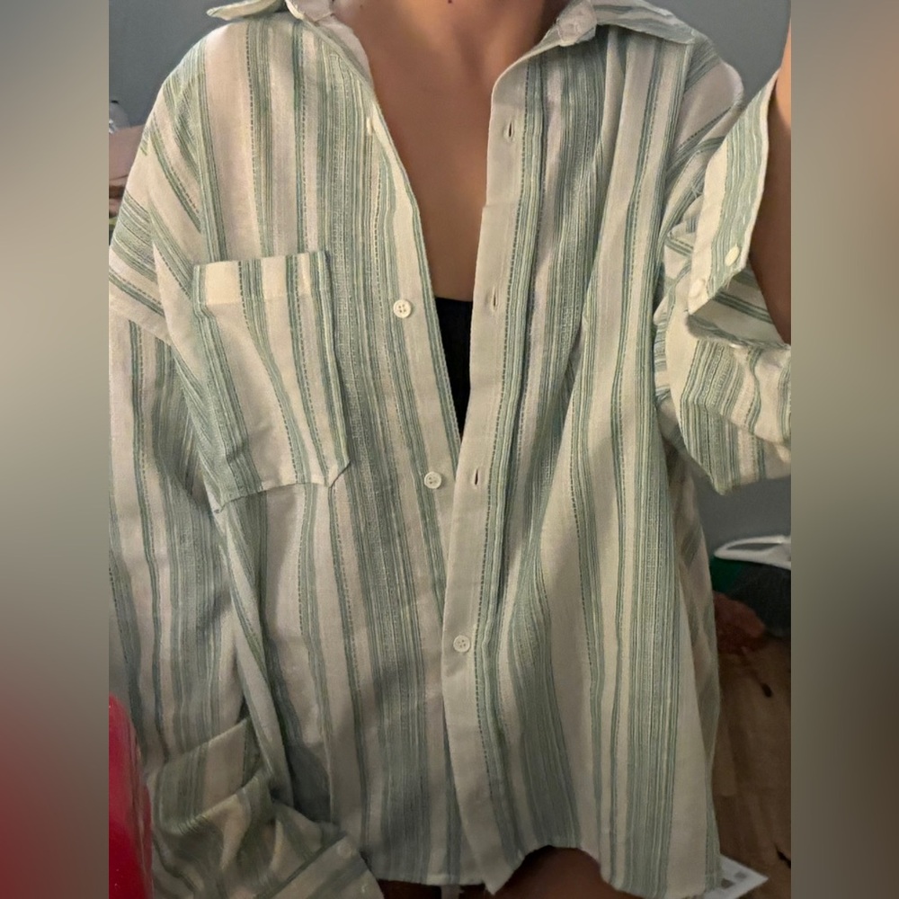 Olive & Oak Green Striped Swim Coverup